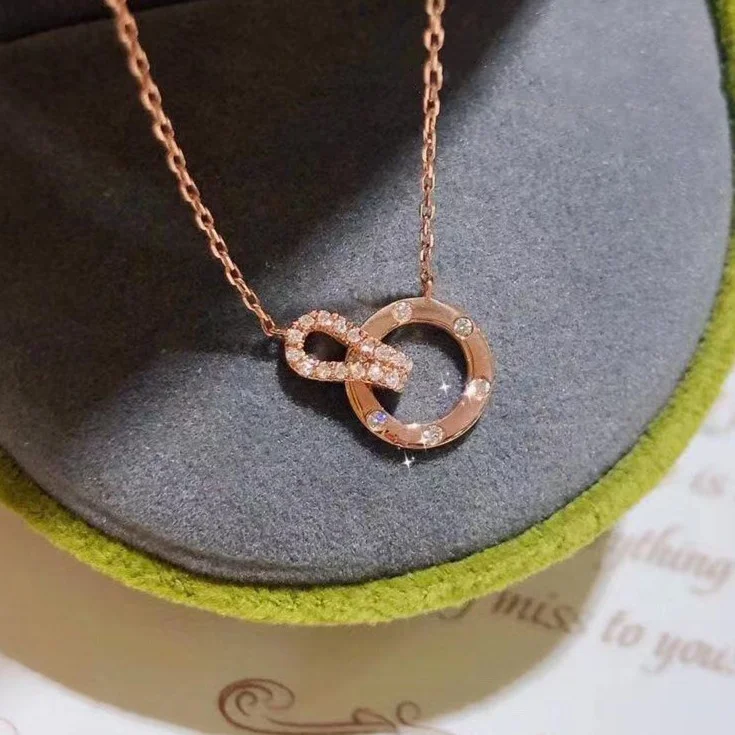 

New Luxury Rose Gold Necklace Pendants for Women Wedding Party Charm Choker Fashion Jewelry Gift, Picture shows