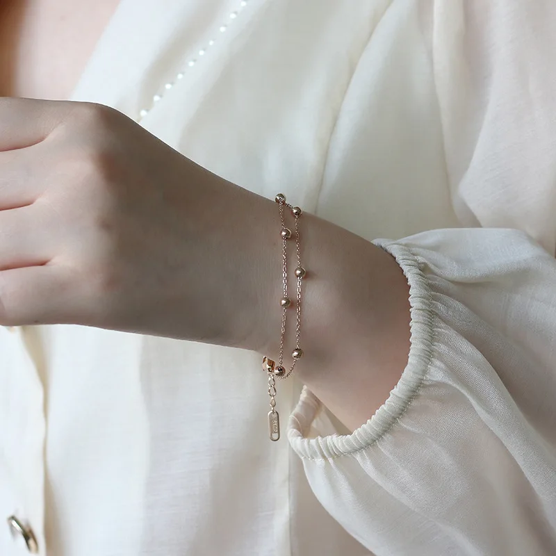 

Moge Jewelry Bileklik Classic Sample Designer Layered Rose Gold 4mm Beaded Ball Chain Woman Bracelet