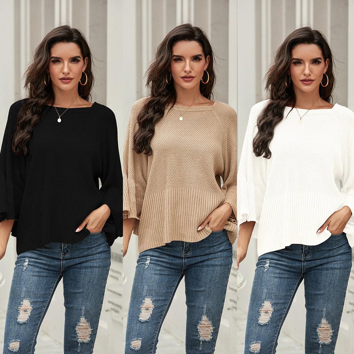 

Quality fashion ladies O-Neck long sleeve fall women knitwear, Any color customized