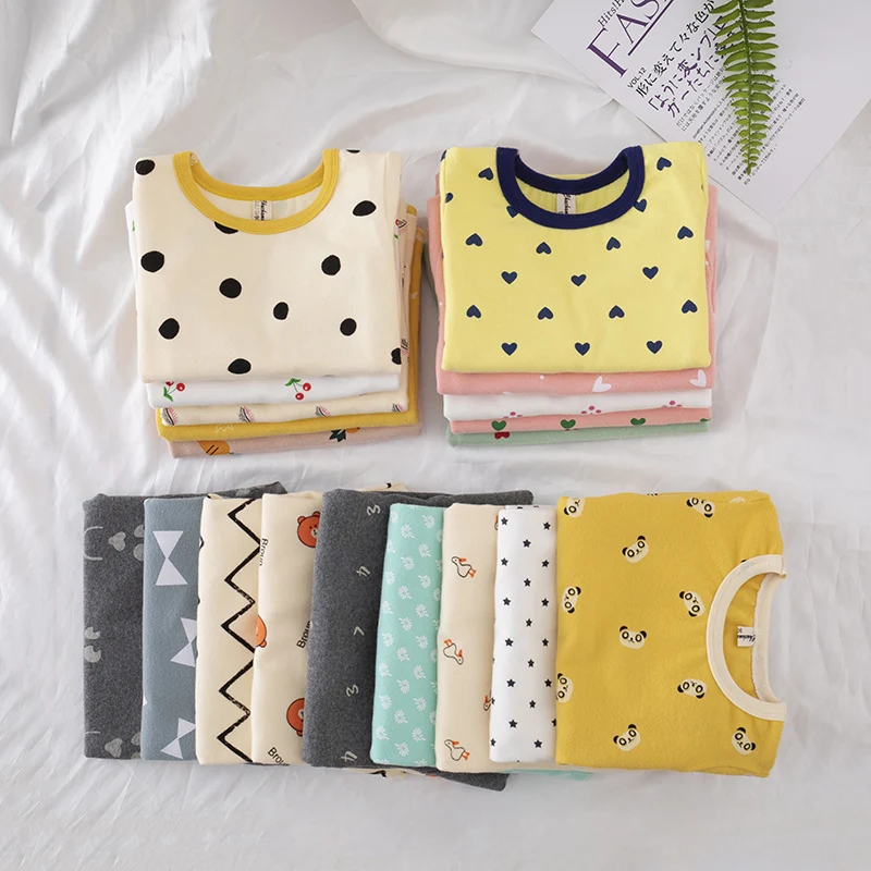 

Wholesale Kids Sleepwear High Quality Autumn And Winter Kids Knitted Cotton Cartoon Printing Pajamas Sets
