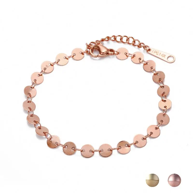

18K Gold Plated Minimalist Fashion Factory Supply Stainless Steel Small Round Plates Chain Bracelet, Gold color