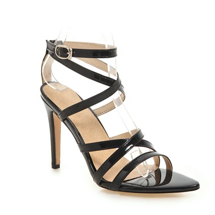 

2020 New Fashion Summer Sandals Pure Color Pointed Toe High Heel Pumps Spike Heel Buckle Ankle Strap Women Dress Shoes, White blue yellow black