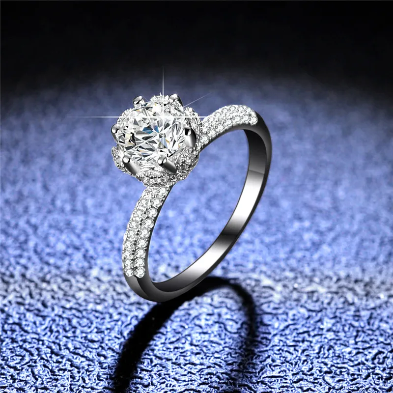 

Silver 925 Original Diamond Test Past Brilliant Cut 1 Carat D Color Moissanite Blossom Petal Shape Ring Gemstone Wedding Jewelry