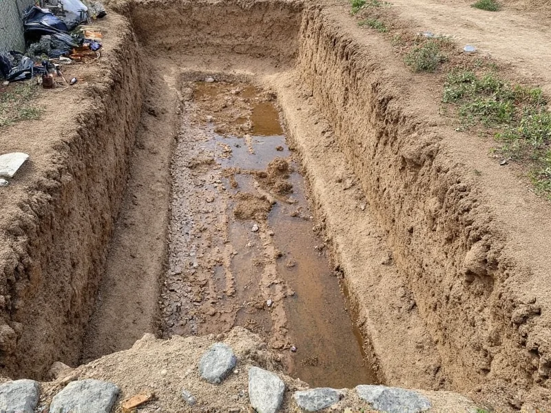 DIY pool excavation with proper trenching and safety barriers