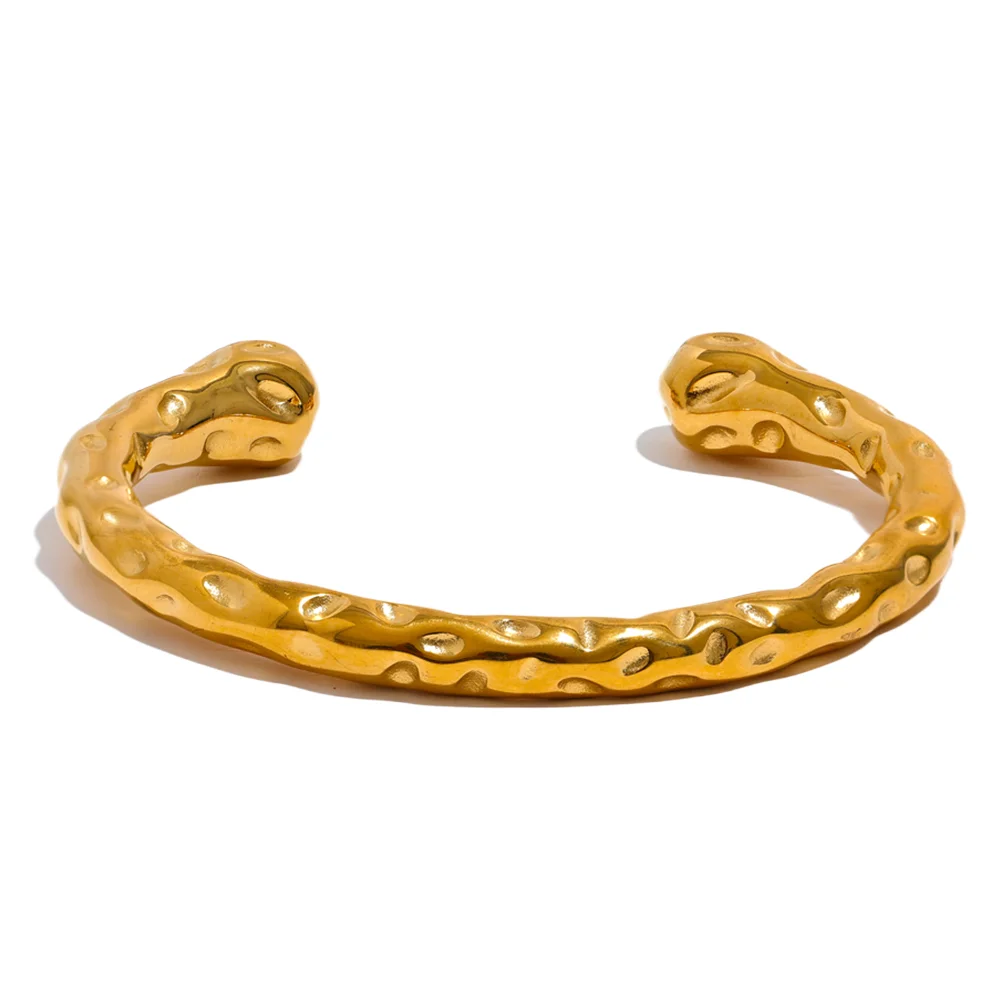 

JINYOU 191 Waterproof 316 Stainless Steel Metal Geometric Open Cuff Bracelet Bangle Statement Gold Color Texture Vintage Jewelry