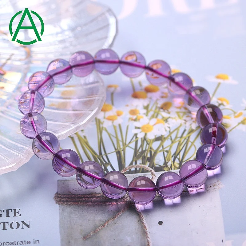 

ArthurGem Natural Brazil Amethyst Beaded Bracelets Healing Crystal Amethyst Bracelet Purple Quartz Natural Stone Beads Bracelet, 100% natural color