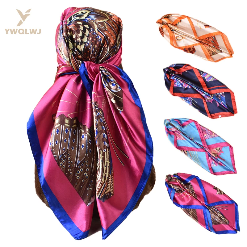 2025 New Women's Square-shaped Shawl Scarf Butterfly Pattern Gloss Satin 90 90cm Hijabs Turban Bandanas Headscarf New Silk