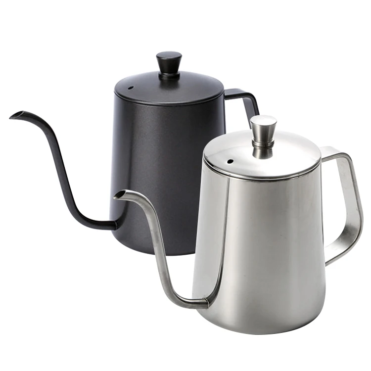 

600ml stainless steel drip kettle coffee tea pot pour over coffee kettle, Silver,black