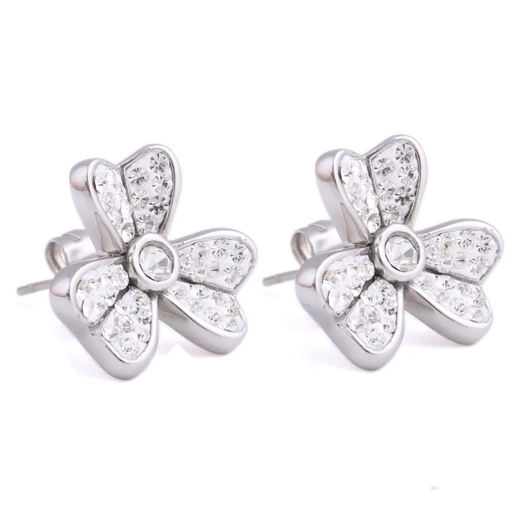

Japanese And Korean Style Full Diamond Camellia Flower Earrings For Women Simple Temperament Hand Inlaid Diamond Earrings, White