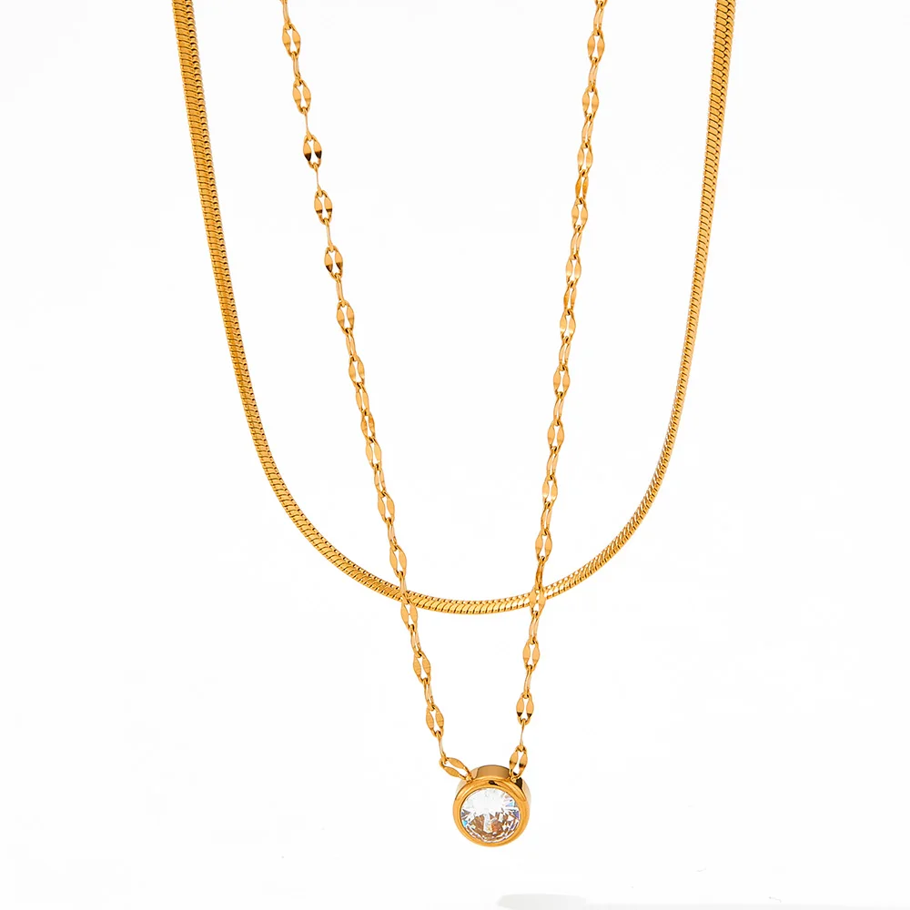 18k Gold Stainless Steel Dainty Chain Double Layer Shiny Cubic Zirconia Necklaces