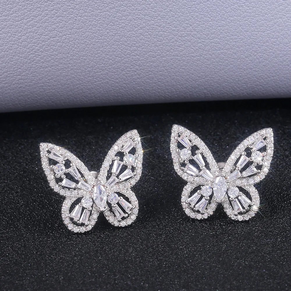 

Hot Popular Personalized Cute Sparkling Cubic Zircon Butterfly Stud Earrings Hollow Butterfly Stud Earrings