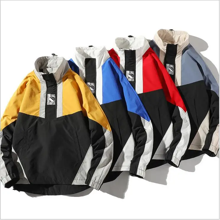 

Spring Autumn Men Clothes Fashion Color Block Loose Plus Size Pullover Windbreaker Men Jacket, Picture