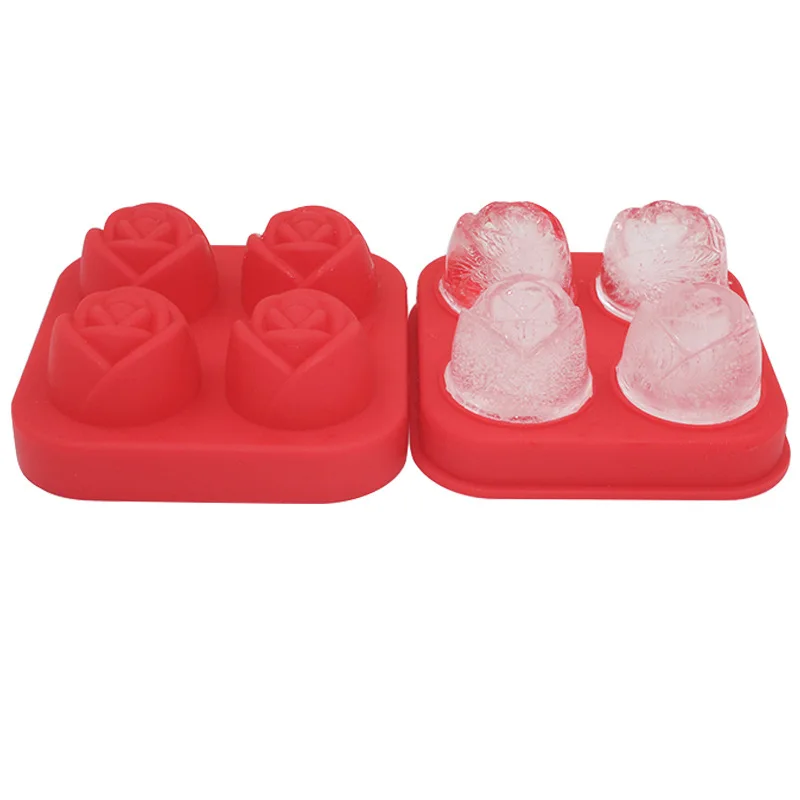 

Reusable 4 Grids Ice Cube Form Silicone Rose Shape Ice-cream Mold Freezer Ball Maker Whiskey Cocktail Mould, Customized