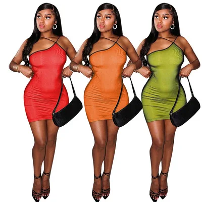 

2021 Hot Sale Solid Women Sexy Backless Sleeveless Sling Mini Dress Women's Bodycon Casual Dresses