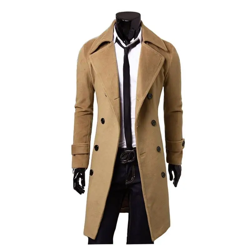 

New men's double-breasted trench coat medium-long slim casual woolen coat M-4XL