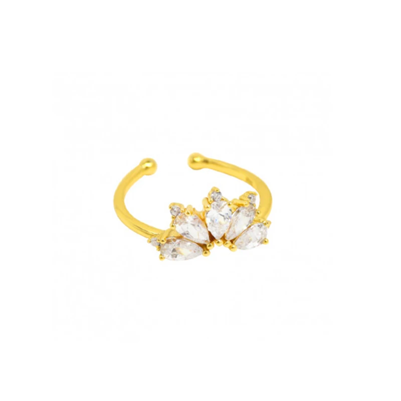 

Women S925 silver flower diamond jewelry gold plated folded open finger ring, Gold/white