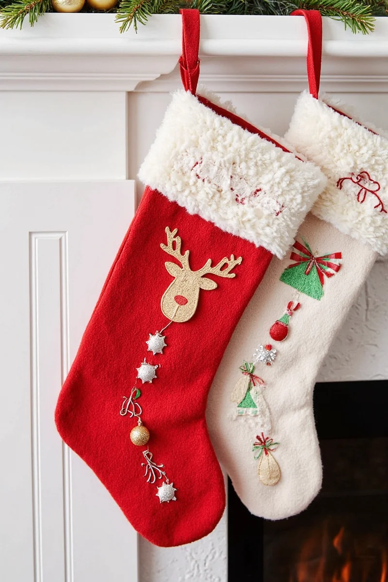 DIY rope hangers holding Christmas stockings