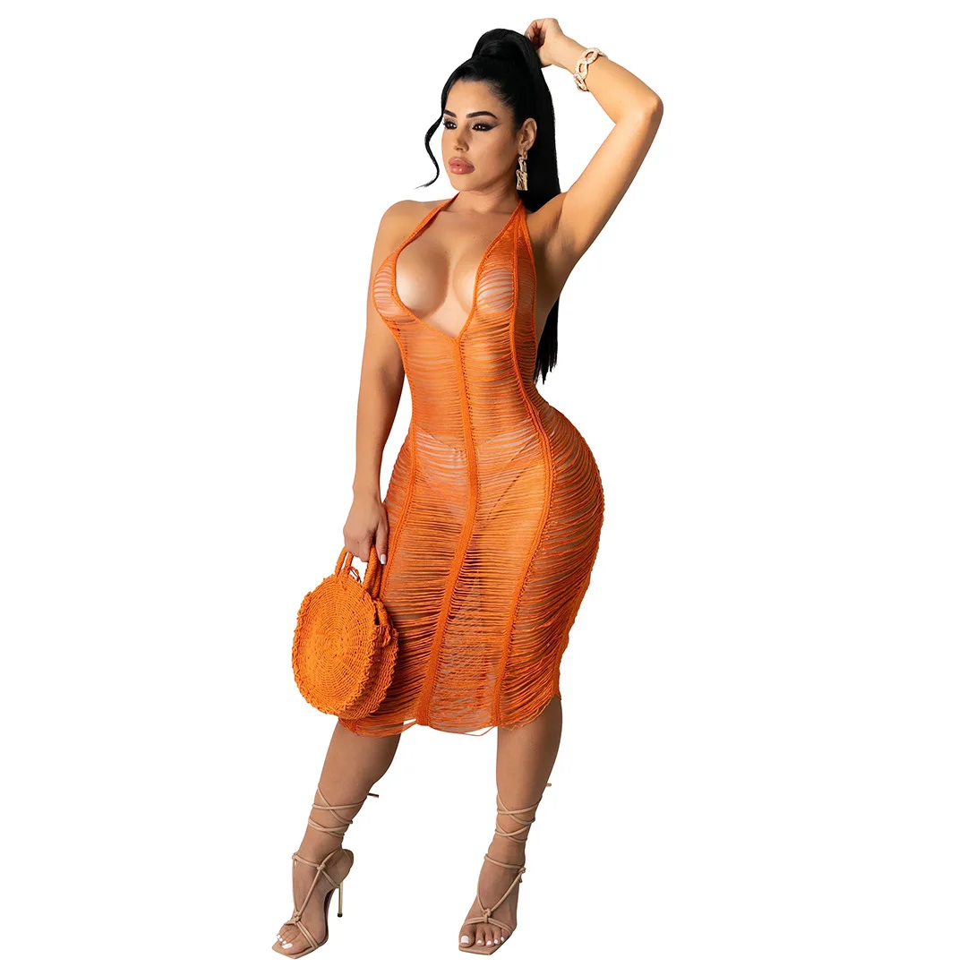 

New Hollow Out See Through Beachwear Sexy Swimsuit Cover Up Dress