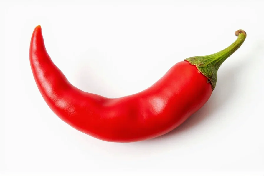 Close-up view of dried cayenne peppers showing their characteristic slender shape and vibrant red color against a wooden cutting board