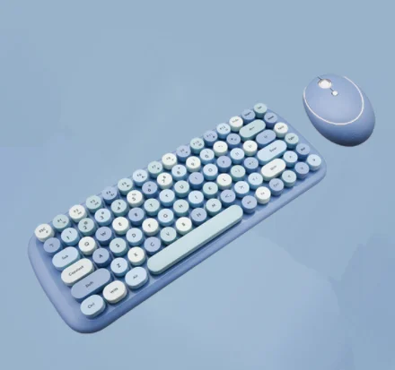 

2.4G Wireless Keyboard Set Mixed Candy Color Round Keycap Keyboard and Mouse Comb for Laptop Notebook PC Girls Gift, Pink/blue/green