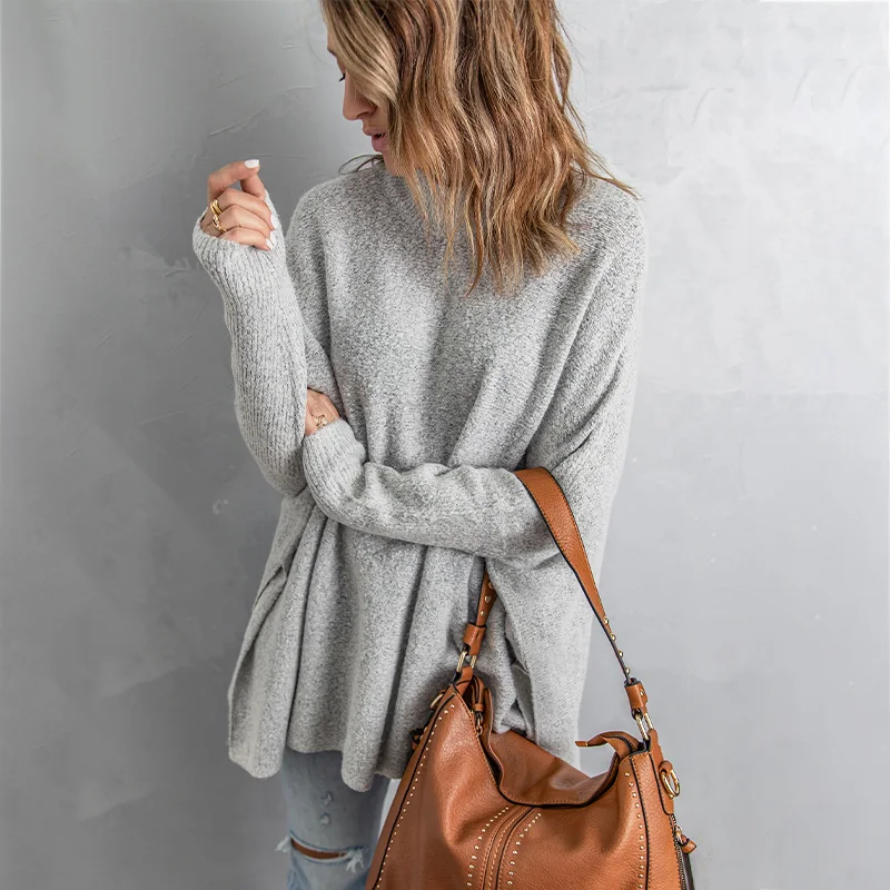 

High Quality Women's Tapestry Sweater Solid Color High Neck Oversized Sweaters