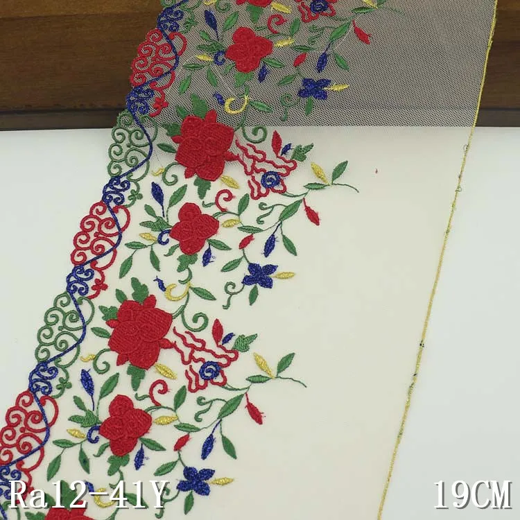 

Multicolor spot sale high quality material 19cm embroidery lace trim