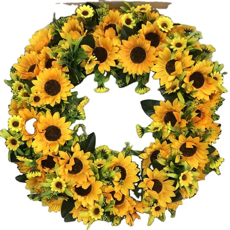 

QSLH-QSLH-S0456 Hot Sale Handmade Summer Flower Wreath Yellow Sunflower Wreath for Front Door Wall Party Decoration