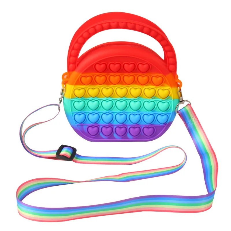 

Rainbow Silicone Push Bubble Shoulder Bag Big Size Sensory Crossbody Purse Case Fidget Stress Relief Toys Handbag