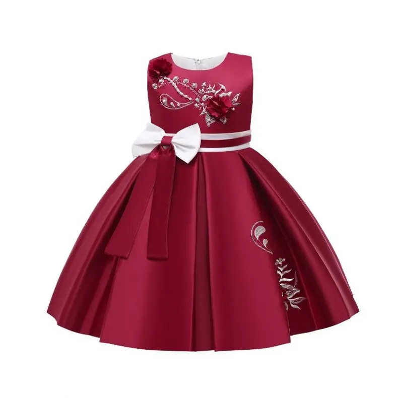 

Newest Design Flower Girl Dresses Children Dress Princess Dress Girl Satin Embroidered Piano, Pink,burgundy, green,cameo brown