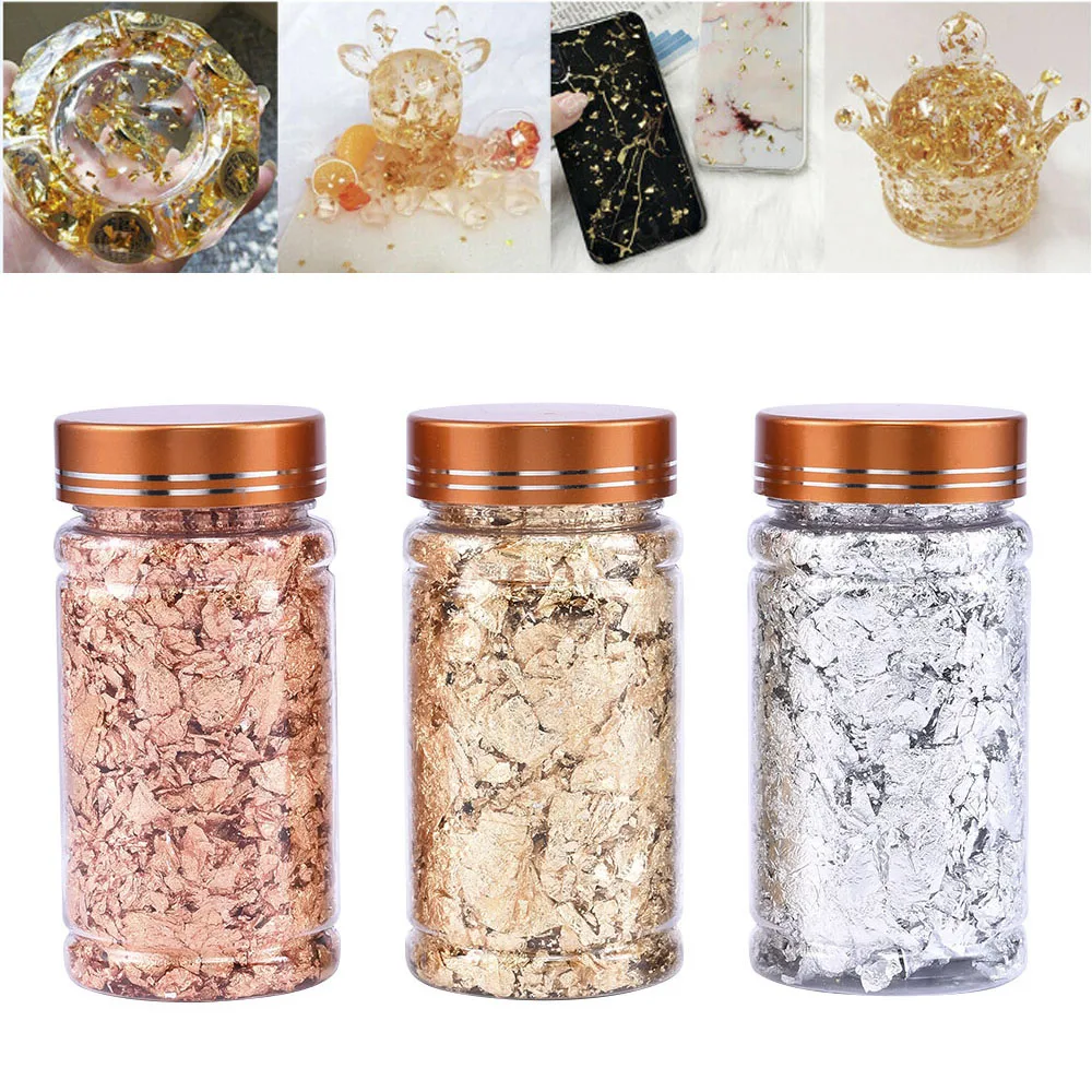 

Nail Art Shiny Foil Leaf Gold Flakes Glitter Body Decorations Makeup Art Stickers Paper for Nails DIY Design Gold Foil Flakes, Coloful nail painting