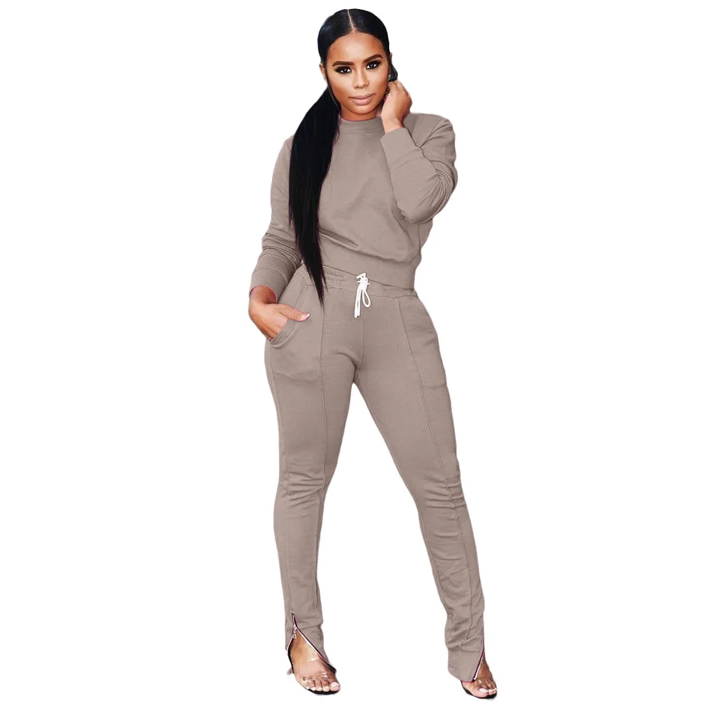 

Hot Sale Women Tracksuit Casual 2 Piece Set Zipper Long Sleeve Sweatshirt Top Zipper Cuff Pants Sportswear, Picture