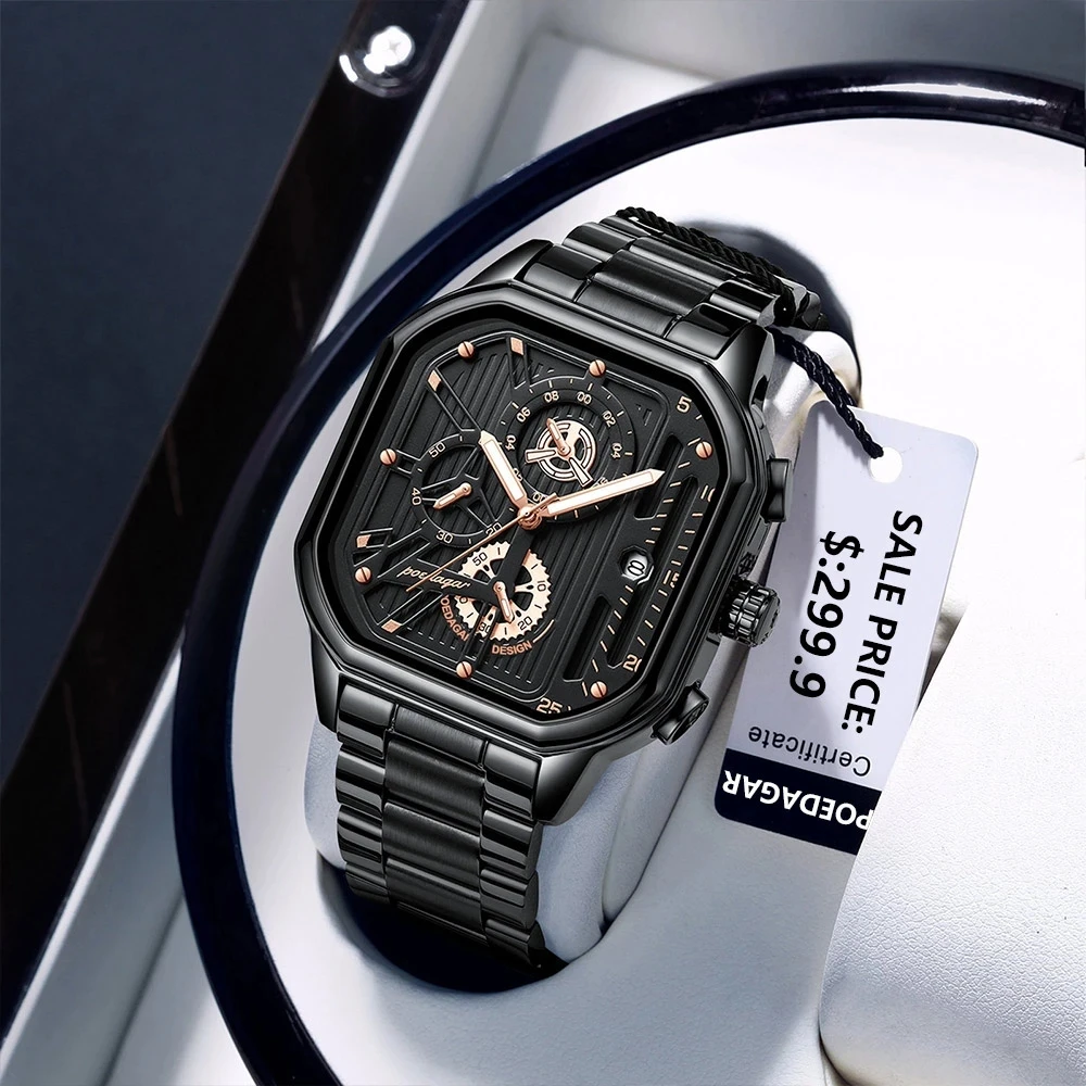 POEDAGAR Man Watches Luxury Chronograph Fashion Sports Quartz Watches Men's Reloj Waterproof Luminous Men Wrist Watch 628