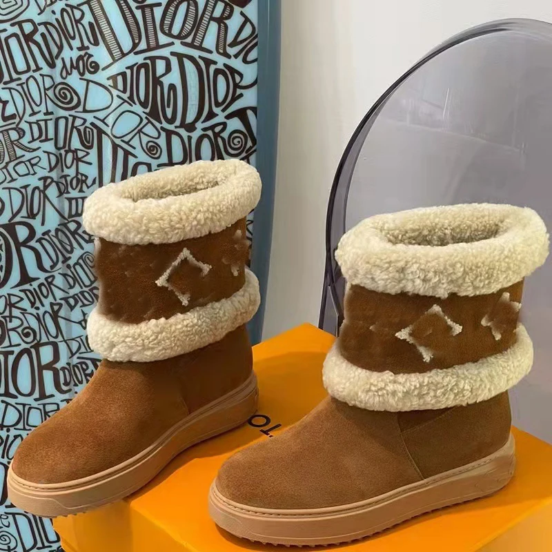 

2021 New Design Women and Ladies Famous Winter Drop Shipping Mid-calf Fur Warm Ankle Wool Snow Shoes Louise Snow Boots