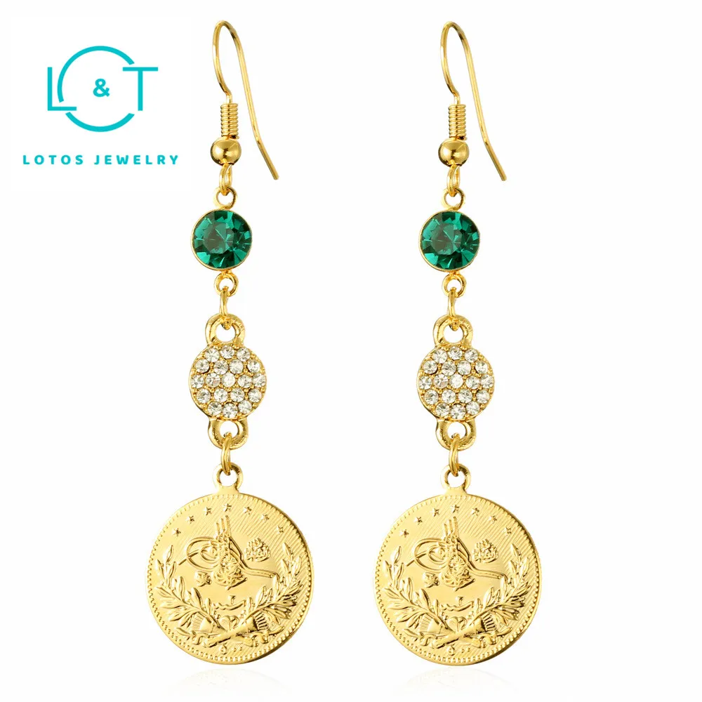 

Lotus fashion Turkish jewelry osman style earrings religious dangle earrings, Gold