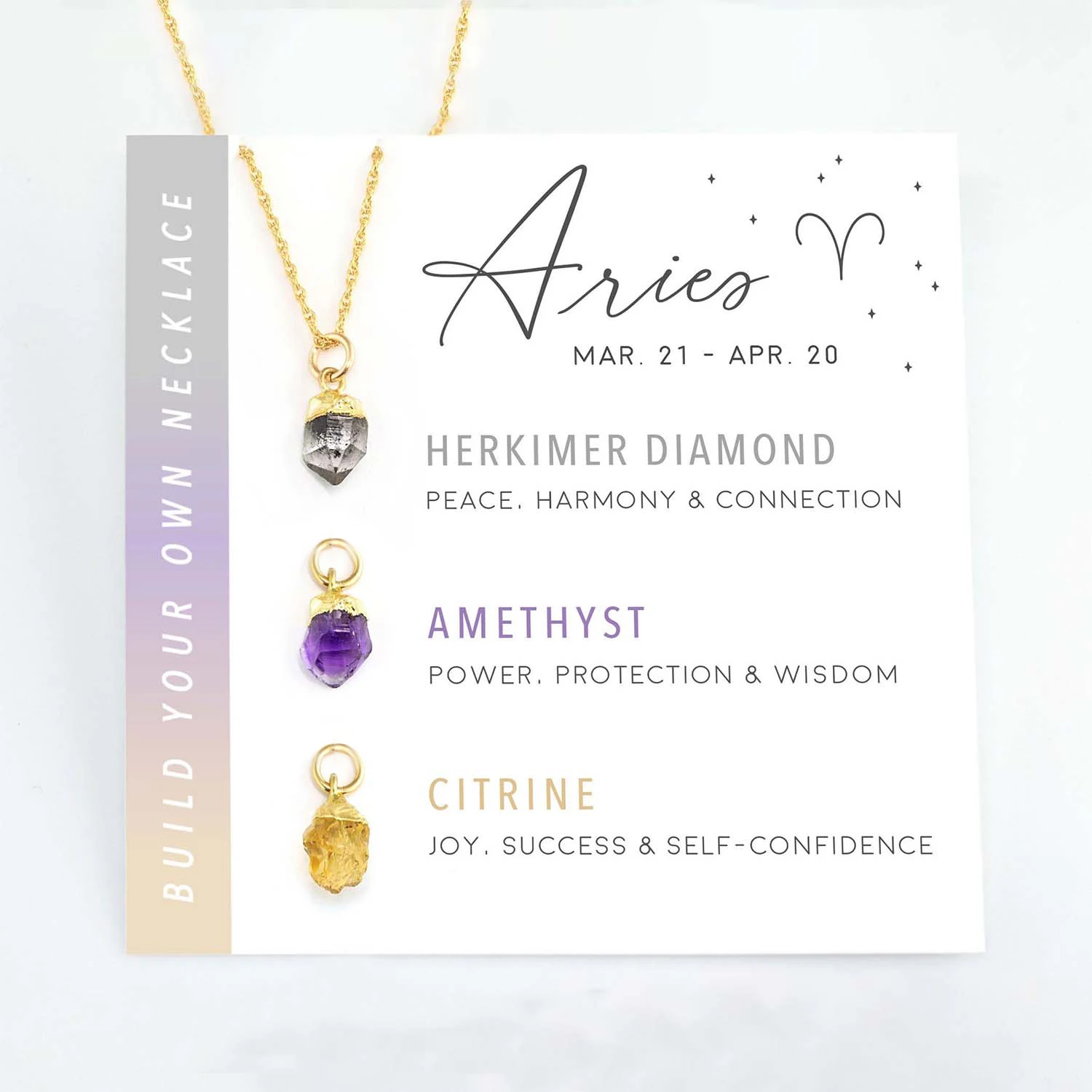 12 horoscope gift healing Crystal Set Necklace 18K gold stainless steel Dainty birthstone Aries Zodiac necklace