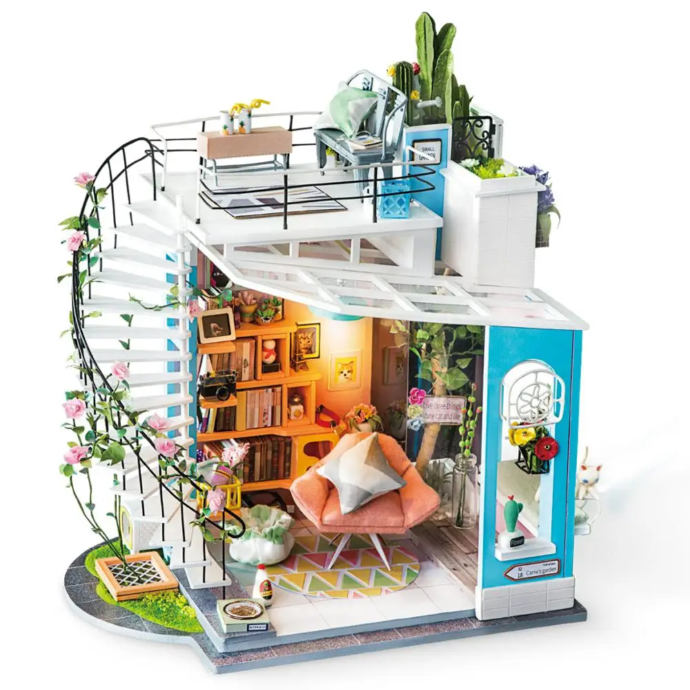 

Robotime Beautiful Wooden DIY Dollhouse Cute Room Set DG12 Dora's Loft for Teenage Girls