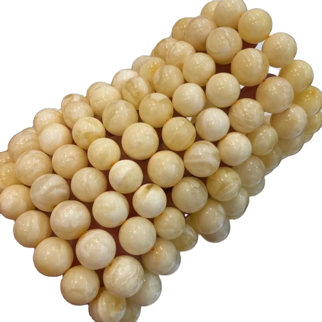 

HQ GEMS 100% Original Russian 12-14mm Natural White Amber Bracelet Beads Price Per Grams For Jewelry