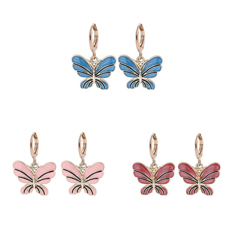 

Fashion Creative Sweet Candy Color Dripping Oil Butterfly Pendant Earrings For Women Butterfly Pendant Hoop Earrings For Girls, Picture shows