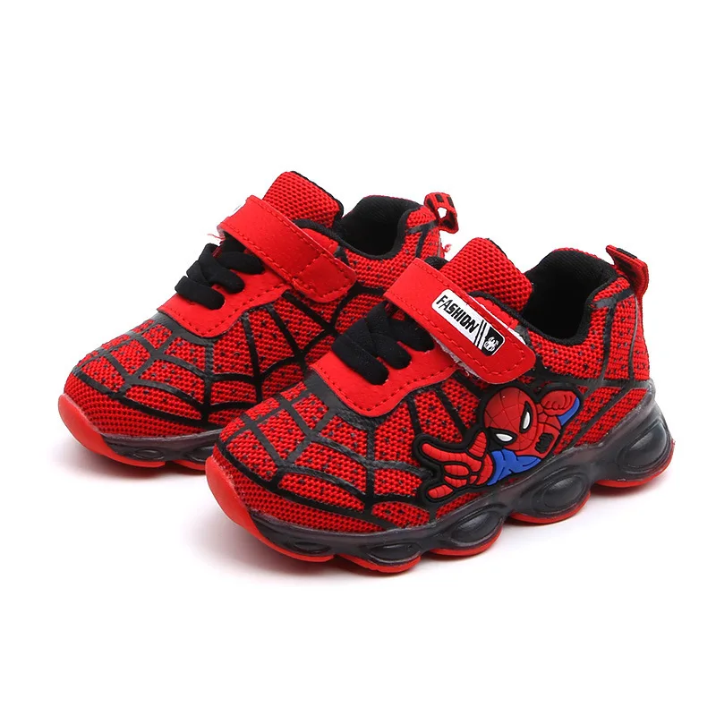 

Autumn Winter Led Luminous Spiderman For Boys Girls Light Children Glowing Baby Sneakers Cartoon Mesh Running Sport Shoes, Black