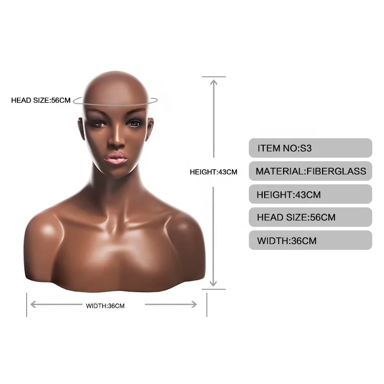 

Hot Selling Wholesale Most Popular Makeup Realistic Female Bust Standing Mannequin Head With Shoulder for Wigs Display, Customized color