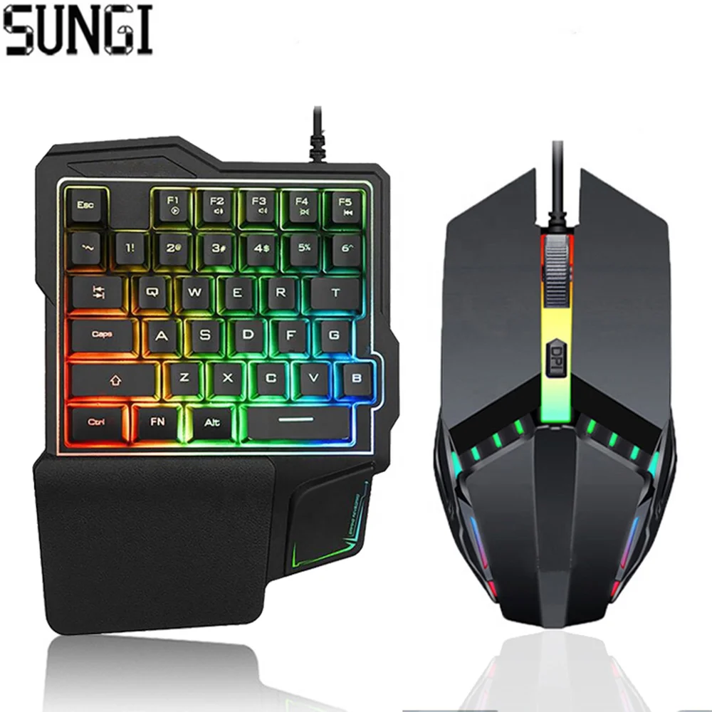 

One-Handed Mechanical Gaming Keyboard RGB Backlit Portable Mini Gaming Keypad Game Controller for Tablet Phone PC PS4 Xbox Gamer, Black