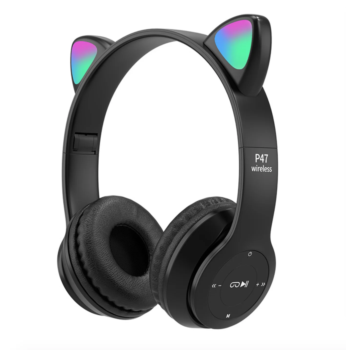 

P47m Pink Cat ear Wireless Headphones BT Earphones Over Ear Gaming Headsets for PC with Led Light 9D Hifi earphone