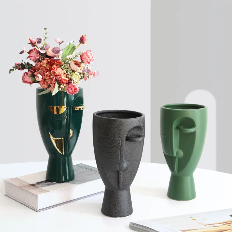 

Nordic luxury Ceramic abstract face Vase decoration creative flower arrangement for living room, As picture