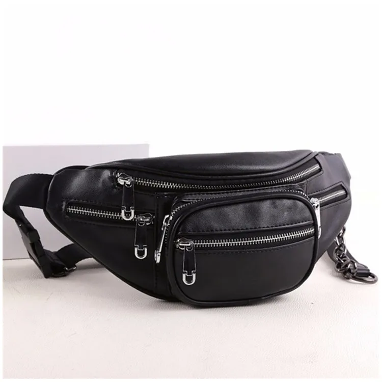

Waterproof Fashion PU Leather Sports Men Women Ladies Crossbody Shoulder Purse Waist Chest Fanny Pack Belt Bag for Hiking, Black