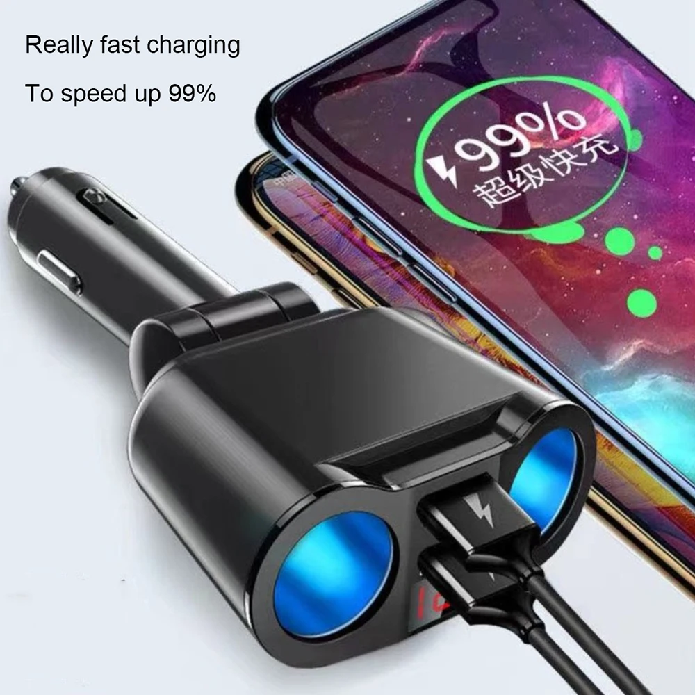 

Free Shipping 1 Sample OK Rotatable Plug Cigarette Lighter Car Charger Dual Usb Ports Car Charger With Led Display Charging