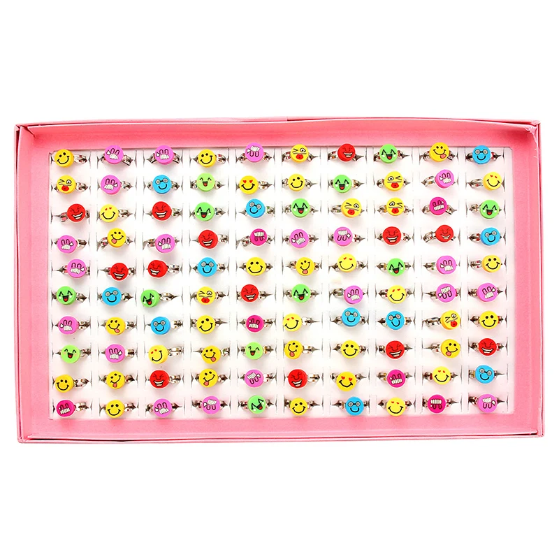 

Adjustable Colorful Cartoon smiling face Mixed Polymer Clay Children Kids Boys Girl Finger Rings Christmas Gift Ring, Picture