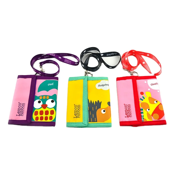

lanyard 840d with soft PVC cards holding pocket-sized folding wallet for kids school use