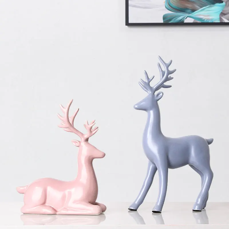 

Modern porch home decoration macarons color crafts creative ceramic deer ornaments