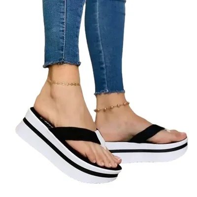 

Summer 2021 Ladies Sandals Large Size Thick-soled Flip-toe Belt Buckle Fashion Slipper