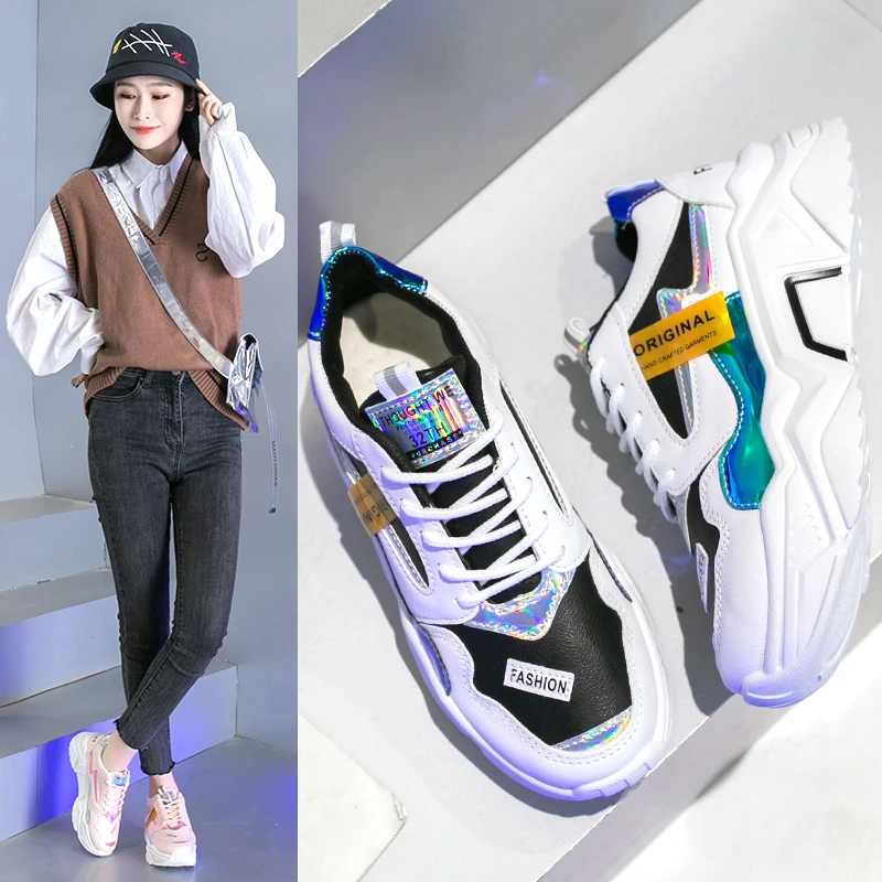 

Latest Design Stylish Casual Ladies Fashion Sports Zapatilla Mujer Women's Trendy PU Leather Hip Pop Platform Shoes Sneakers